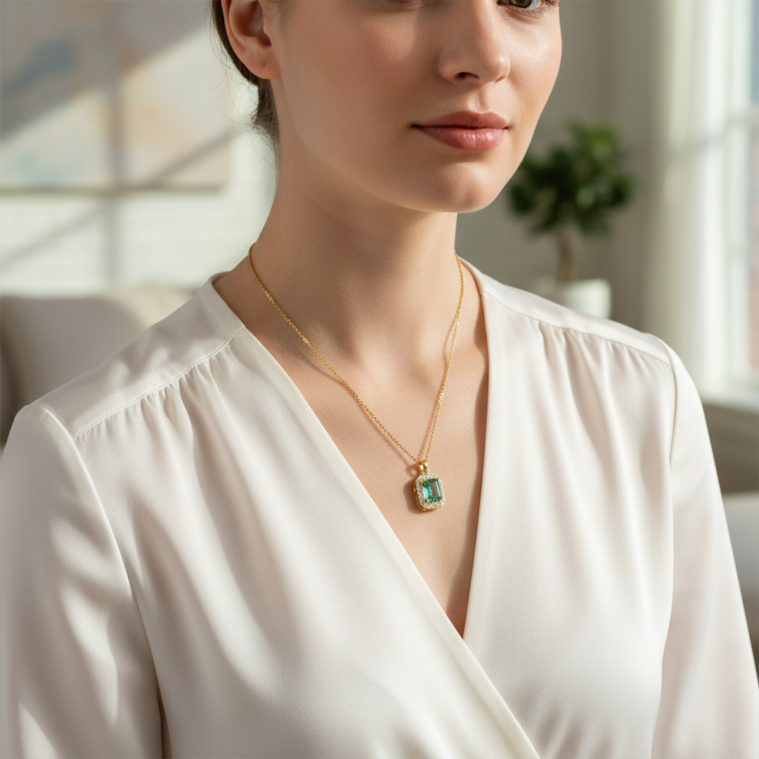 Green Square Cut Diamond Necklace