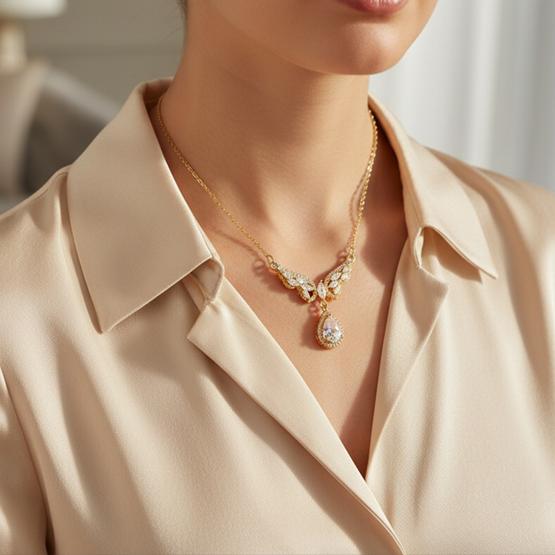 Wing Teardrop Pendant Necklace