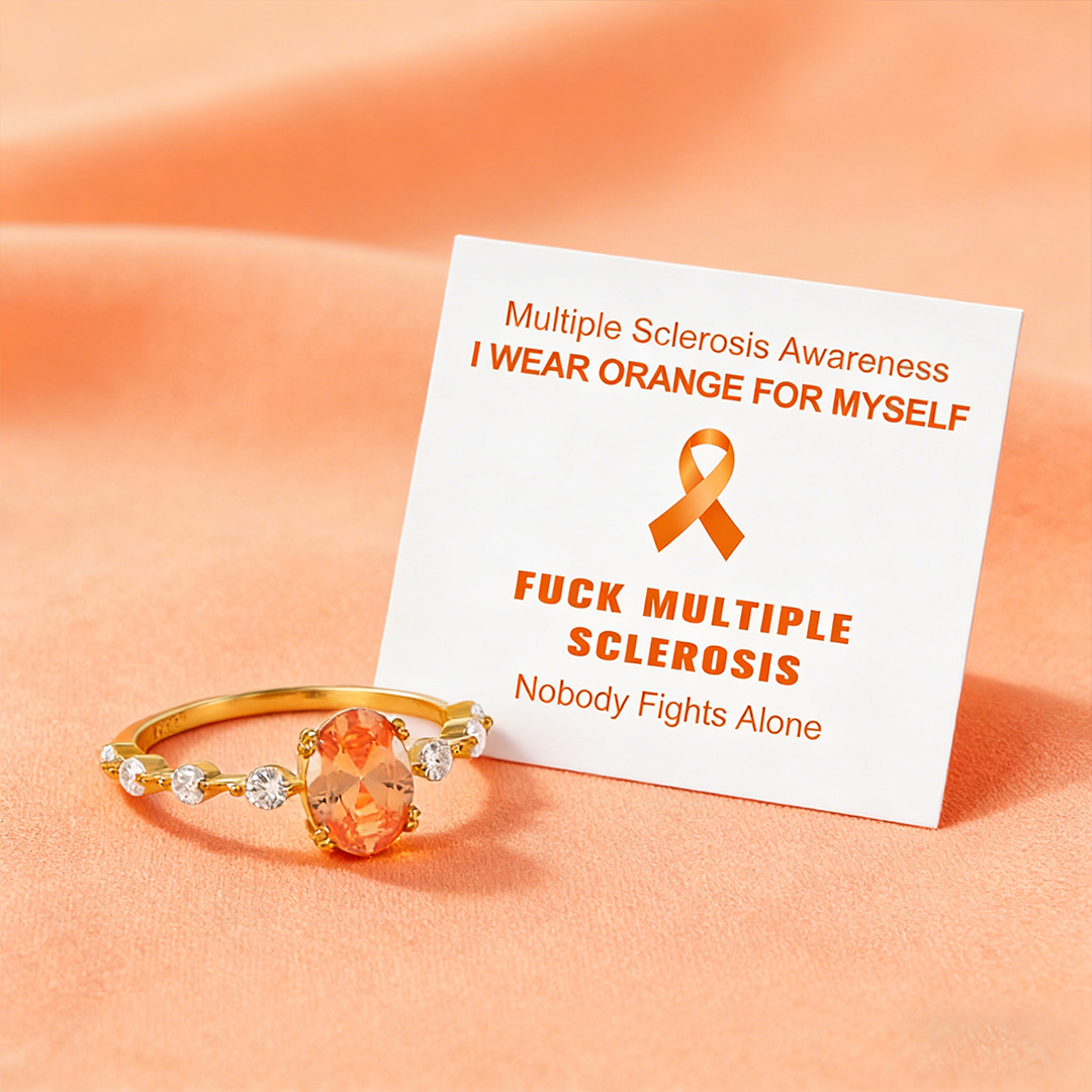 Multiple Sclerosis Awareness-Orange Three Stone Diamond Ring