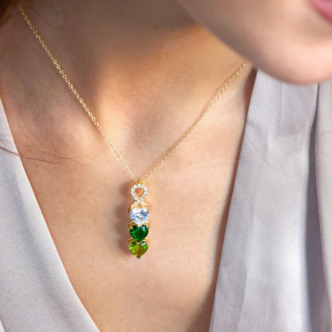 For Mom-Ribbon Heart Birthstone Personalized Necklace