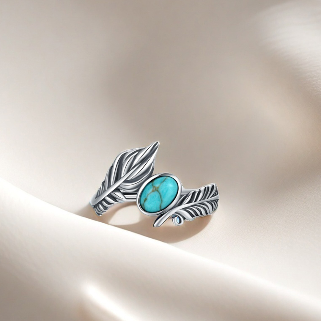 For Memorial - Turquoise Open Adjustable Angel Wing Rings