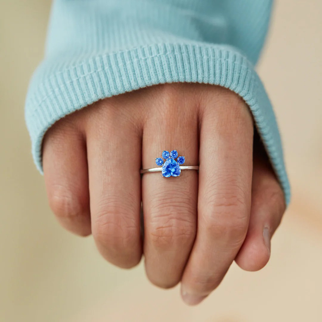 Full Diamond Paw Print Slim Ring