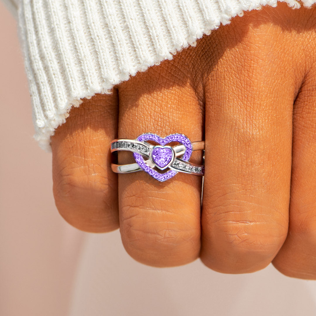 Alzheimer Dementia Awareness Heart Diamond Ring