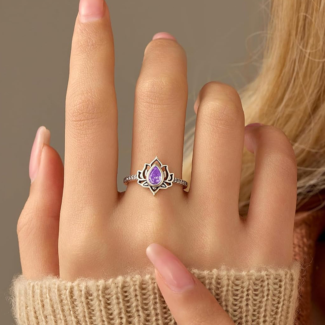 Alzheimer Dementia Awareness Purple Lotus Ring