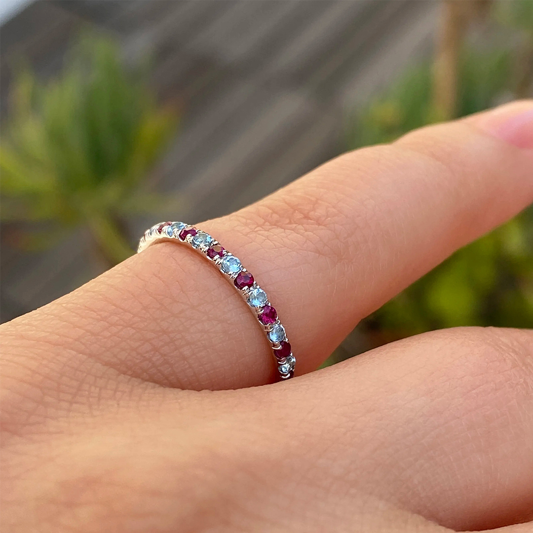 Diabetes Awareness Gift Blue&Red Diamonds Ring