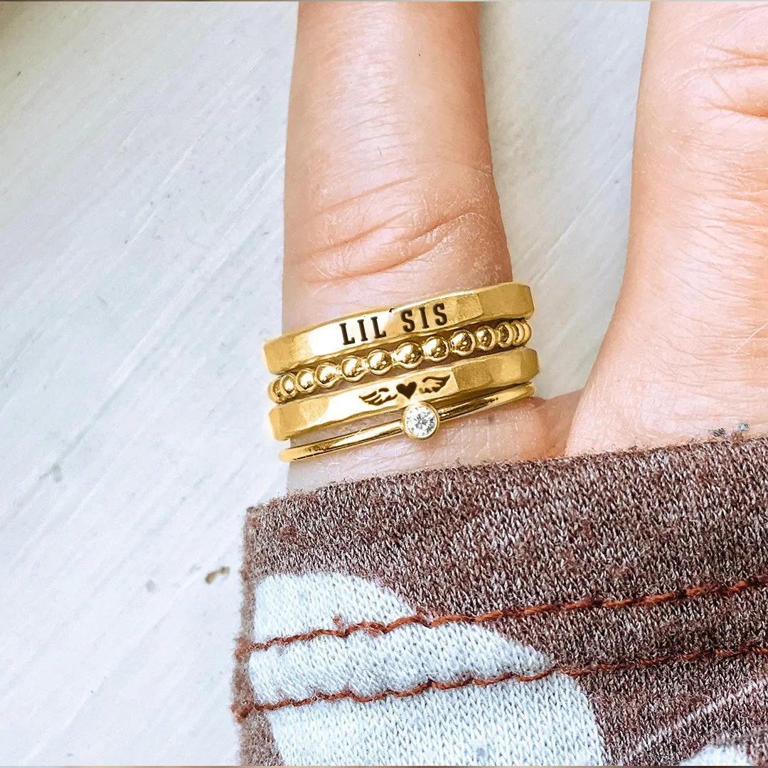For Memorial son - Mama Of An Angel Custom Name Stacked Ring - 4 Rings Set