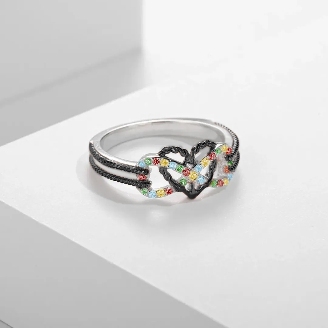 Autism Awareness-Colored Diamond Double Bar Infinity Love Ring