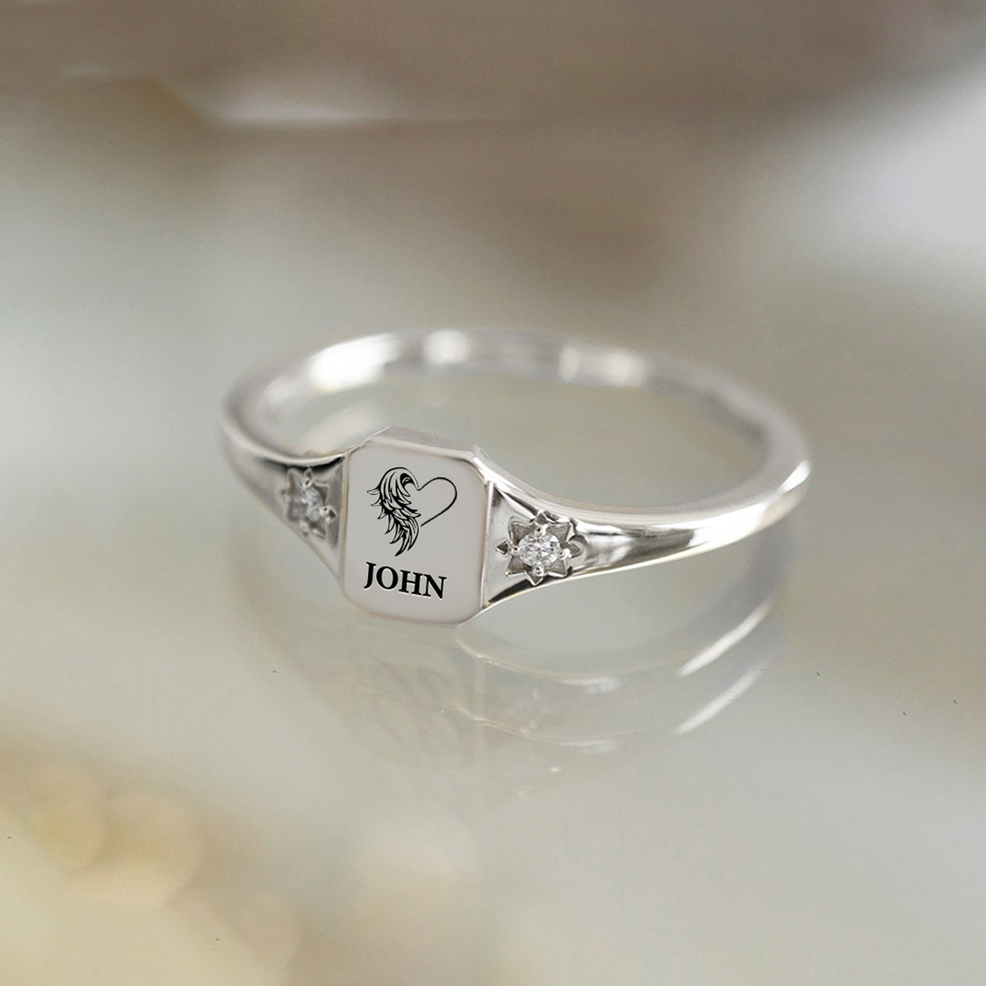 For guardian angel - Miss you forever, custom name birthstone ring