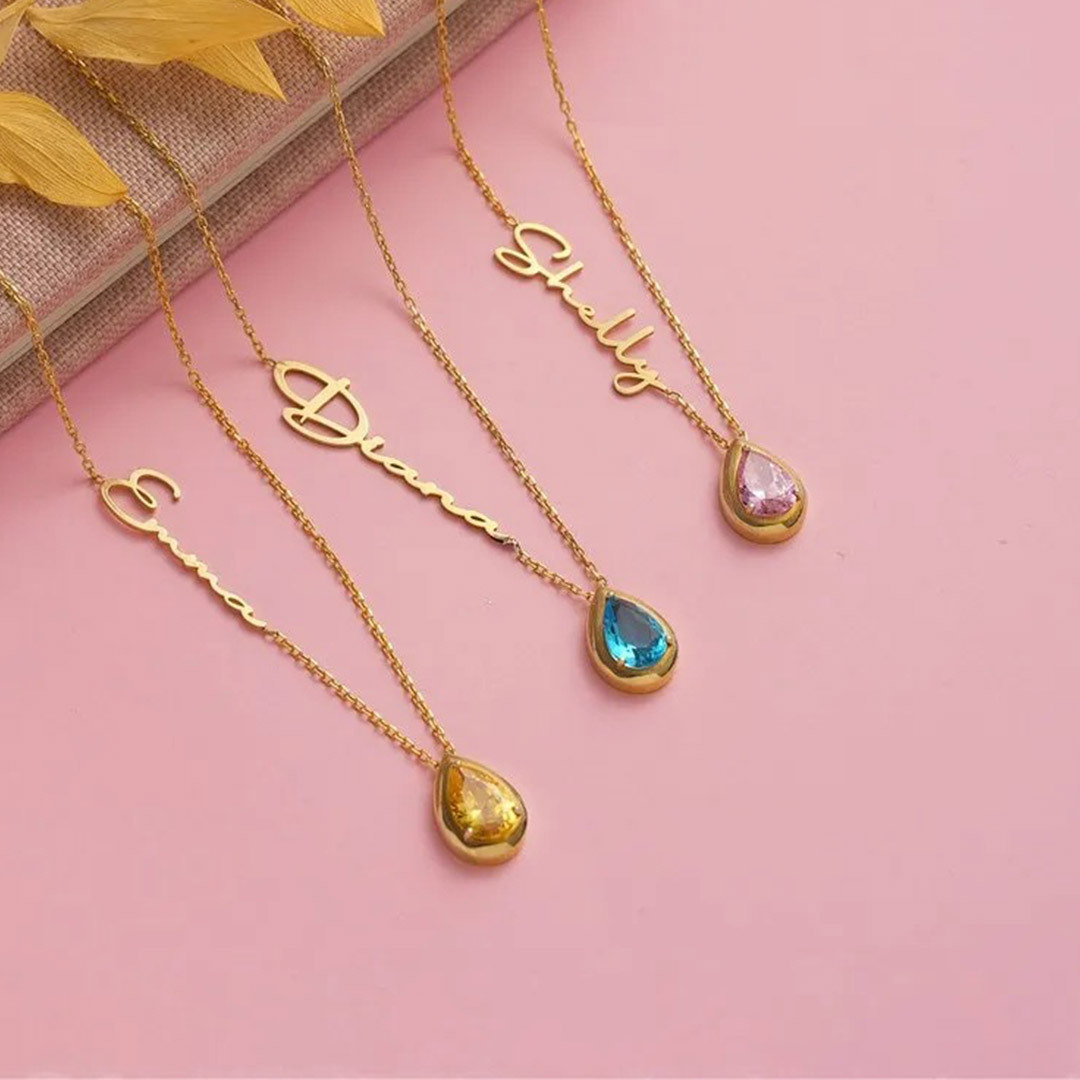 For Memorial - Customized Name Birthstone Memorial Tear Necklace