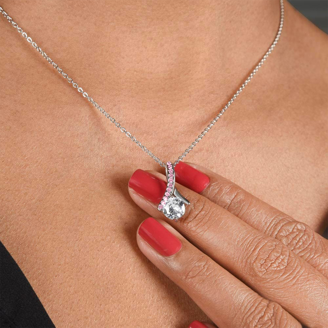 Breast Cancer Awareness-Pink Cross Diamond Embrace Necklace