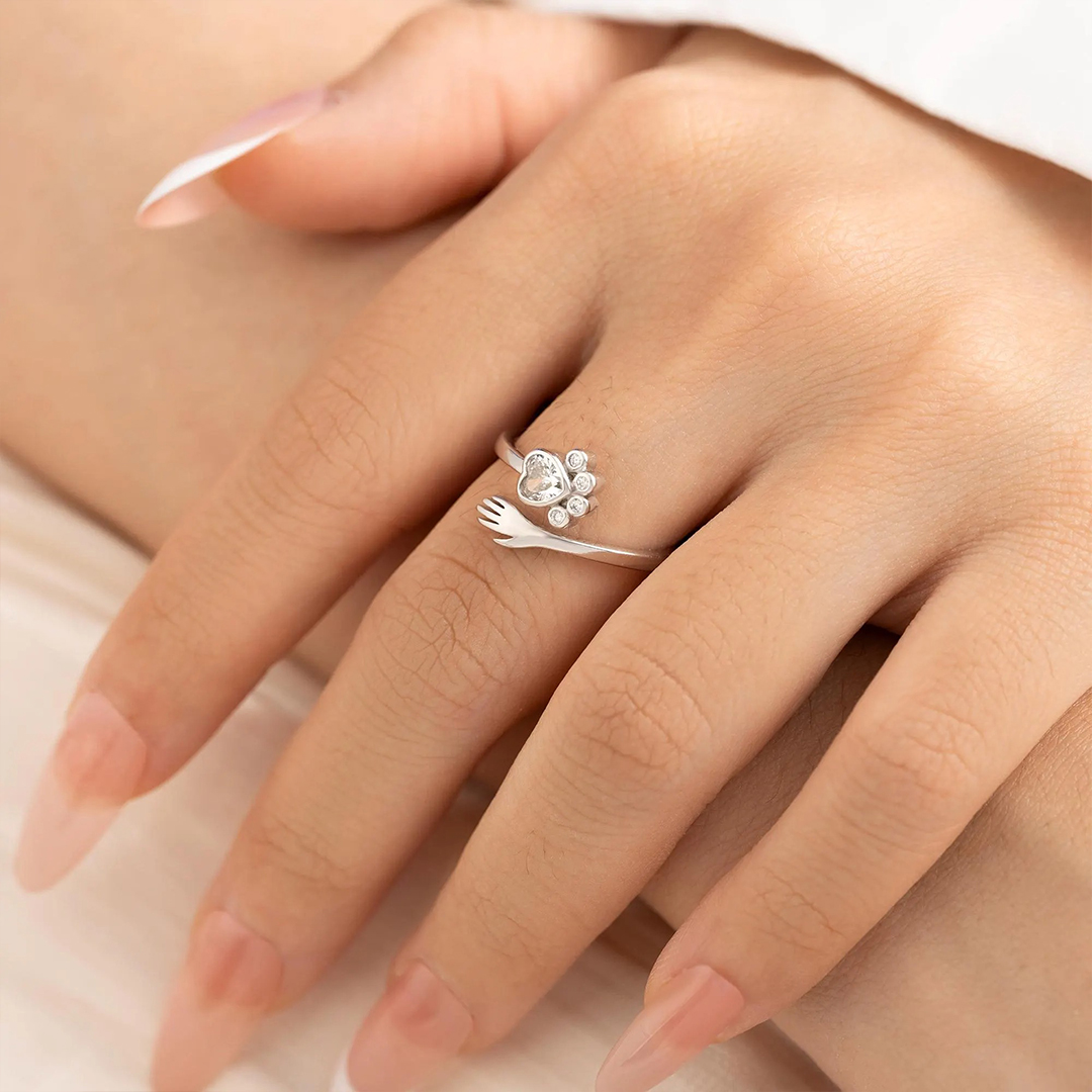 For Pet - Personalized Pet Paw Sterling Silver Hug Ring