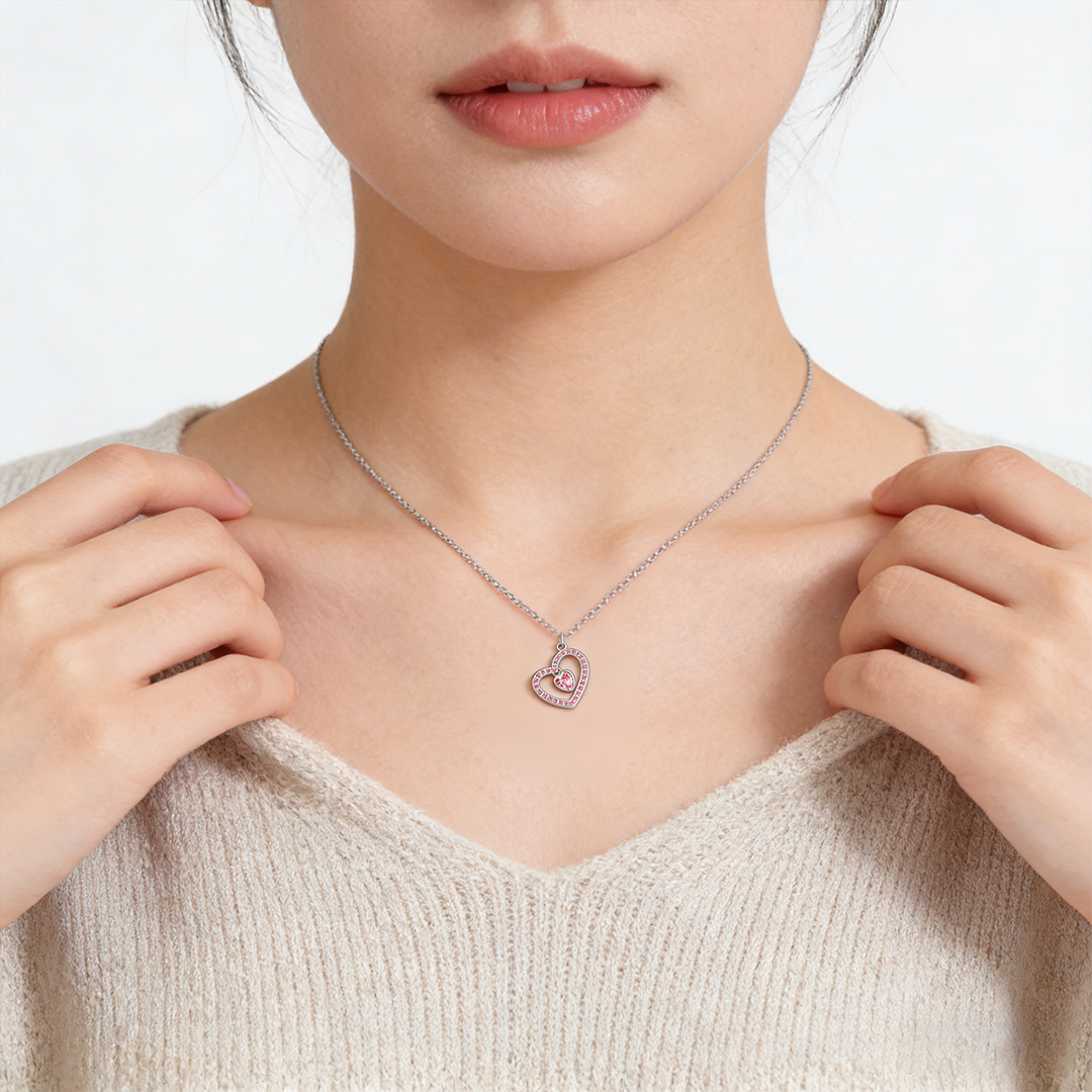 Breast Cancer Awareness-Pink Diamond Heart Necklace