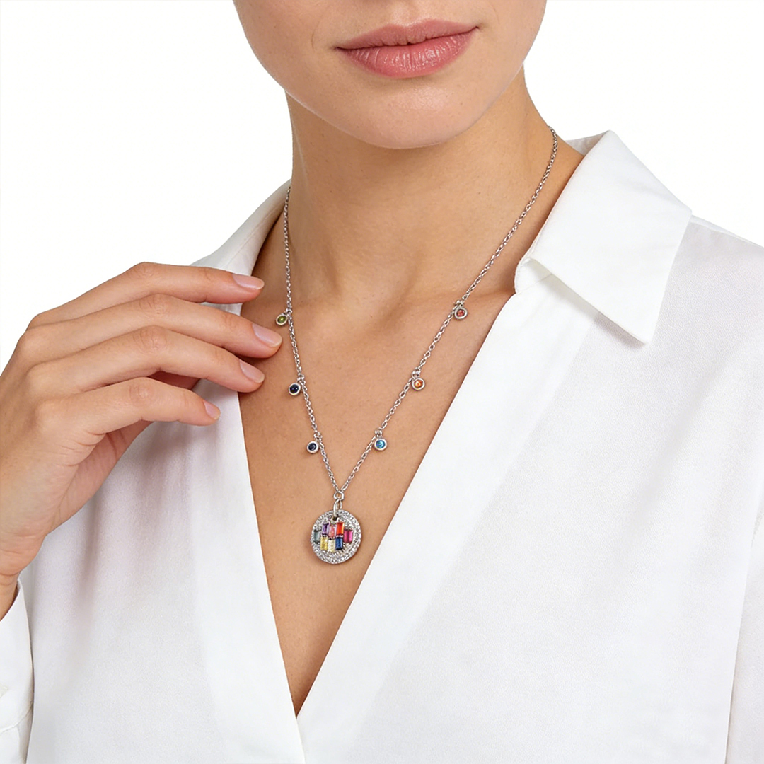 Autism Awareness-Round Disc Colorful Diamond Necklace