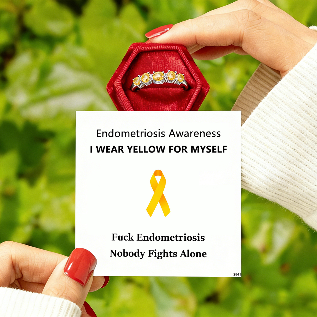 Endometriosis Awareness Yellow Diamond Adjustable Ring