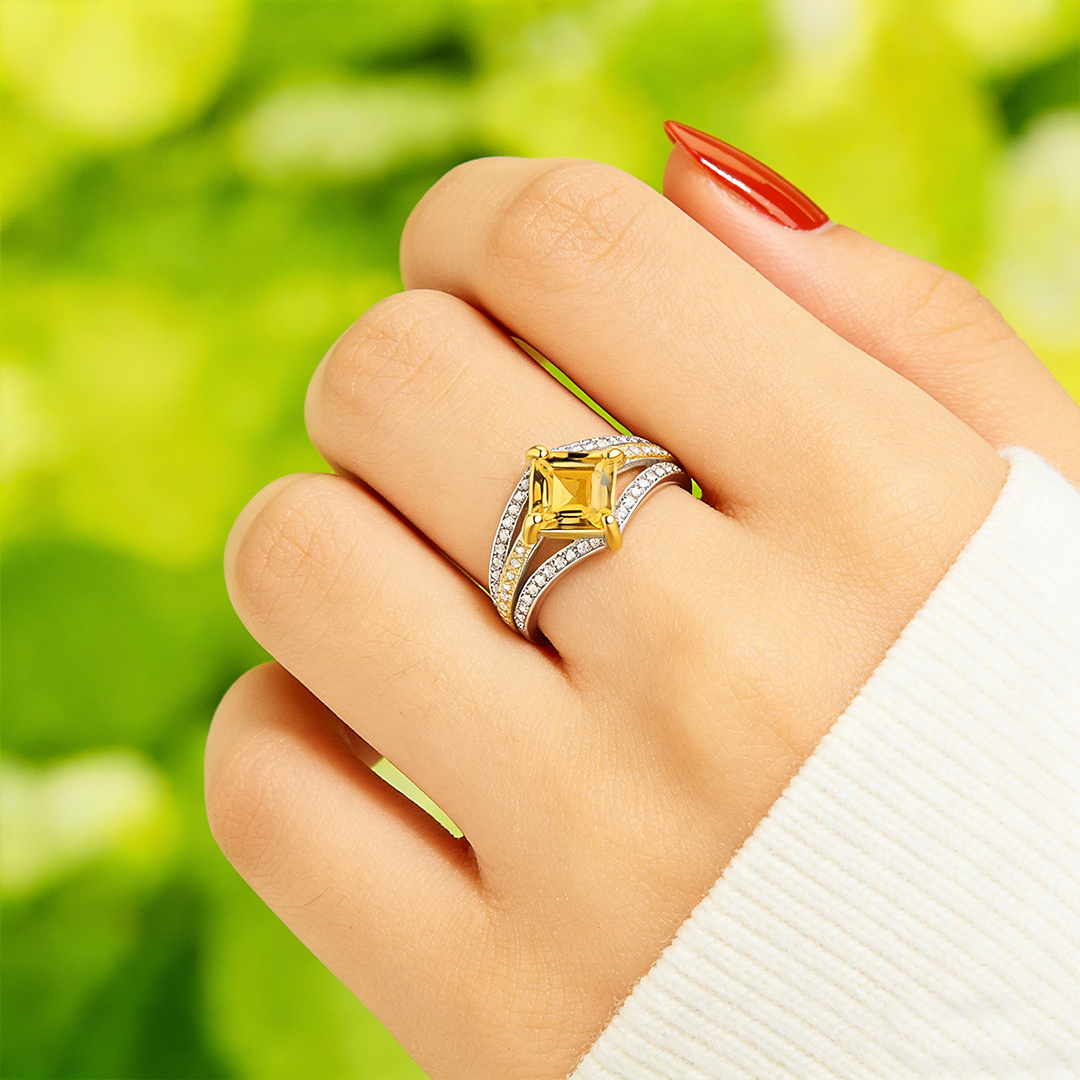 Endometriosis Awareness-Multi Layer Yellow Diamond Open Ring