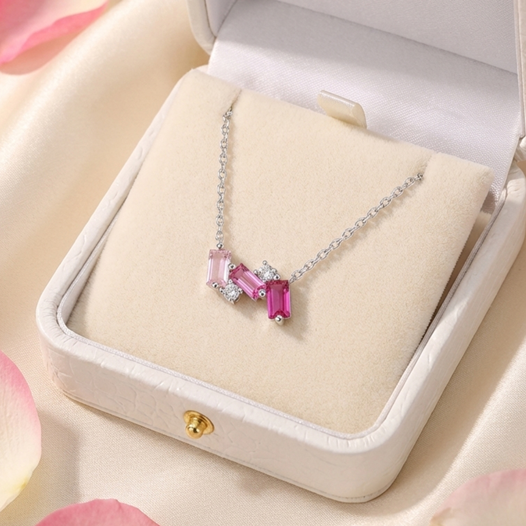 Breast Cancer Awareness-Pink Crushed Diamond Necklace