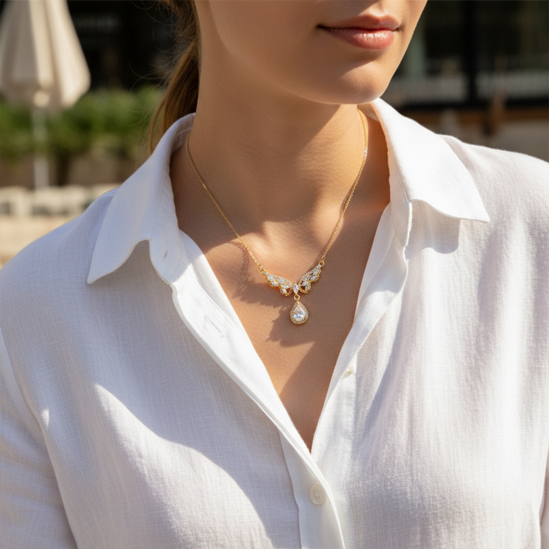 Wing Teardrop Pendant Necklace