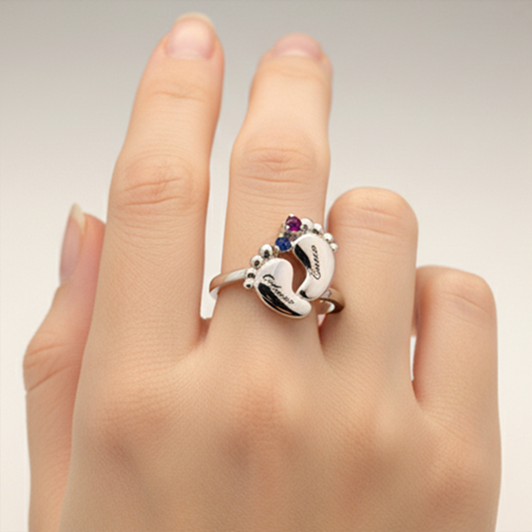 Custom Paw Birthstone Name Ring