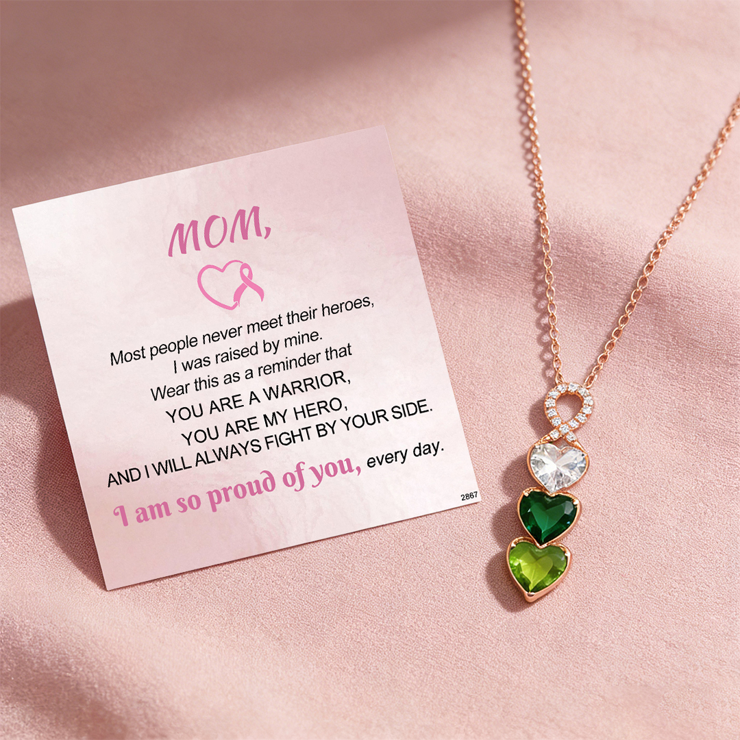 For Mom-Ribbon Heart Birthstone Personalized Necklace