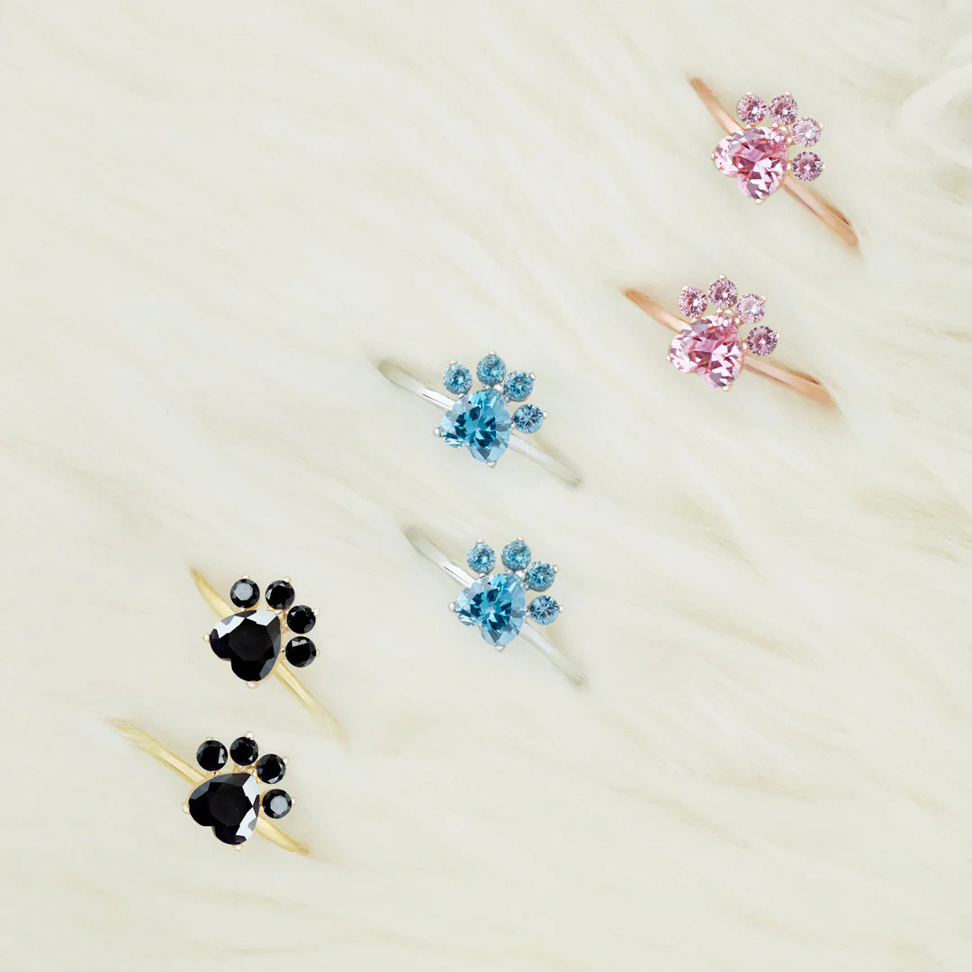 Full Diamond Paw Print Slim Ring
