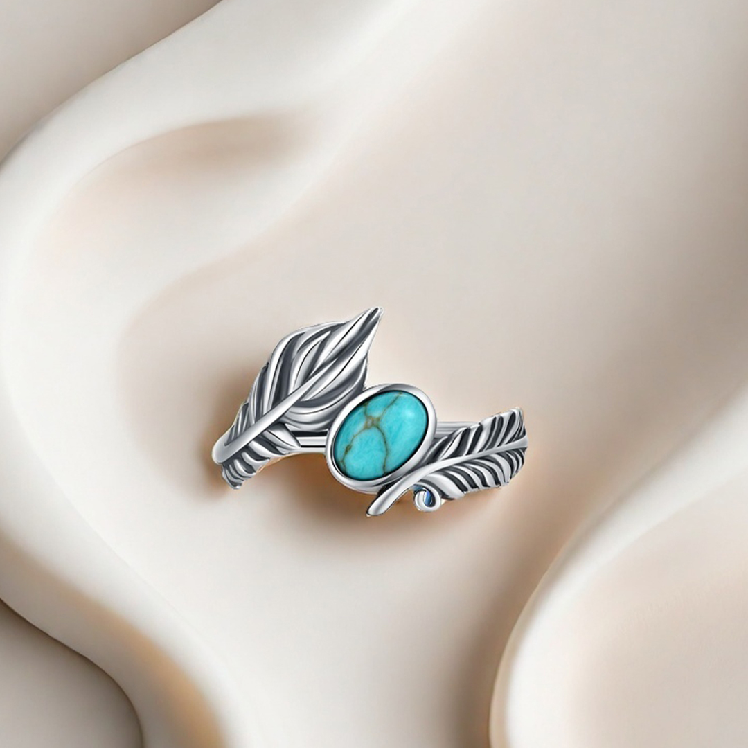 For Memorial - Turquoise Open Adjustable Angel Wing Rings