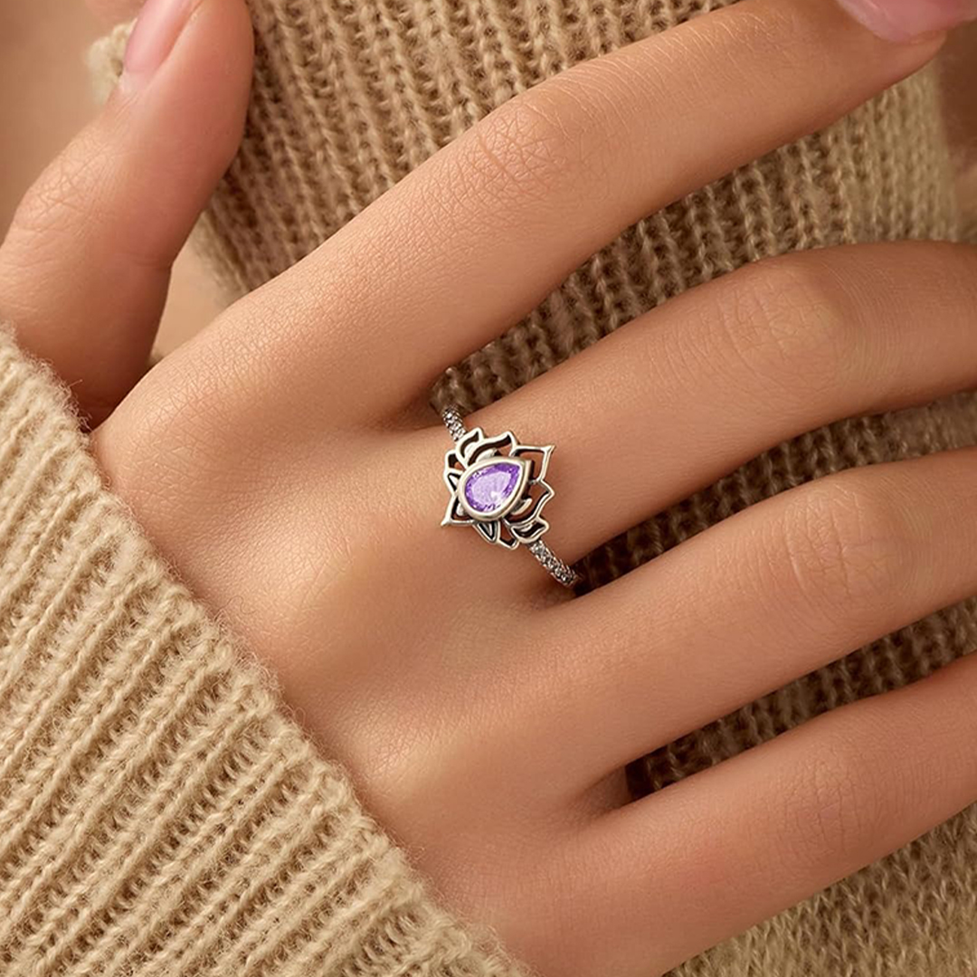 Alzheimer Dementia Awareness Purple Lotus Ring
