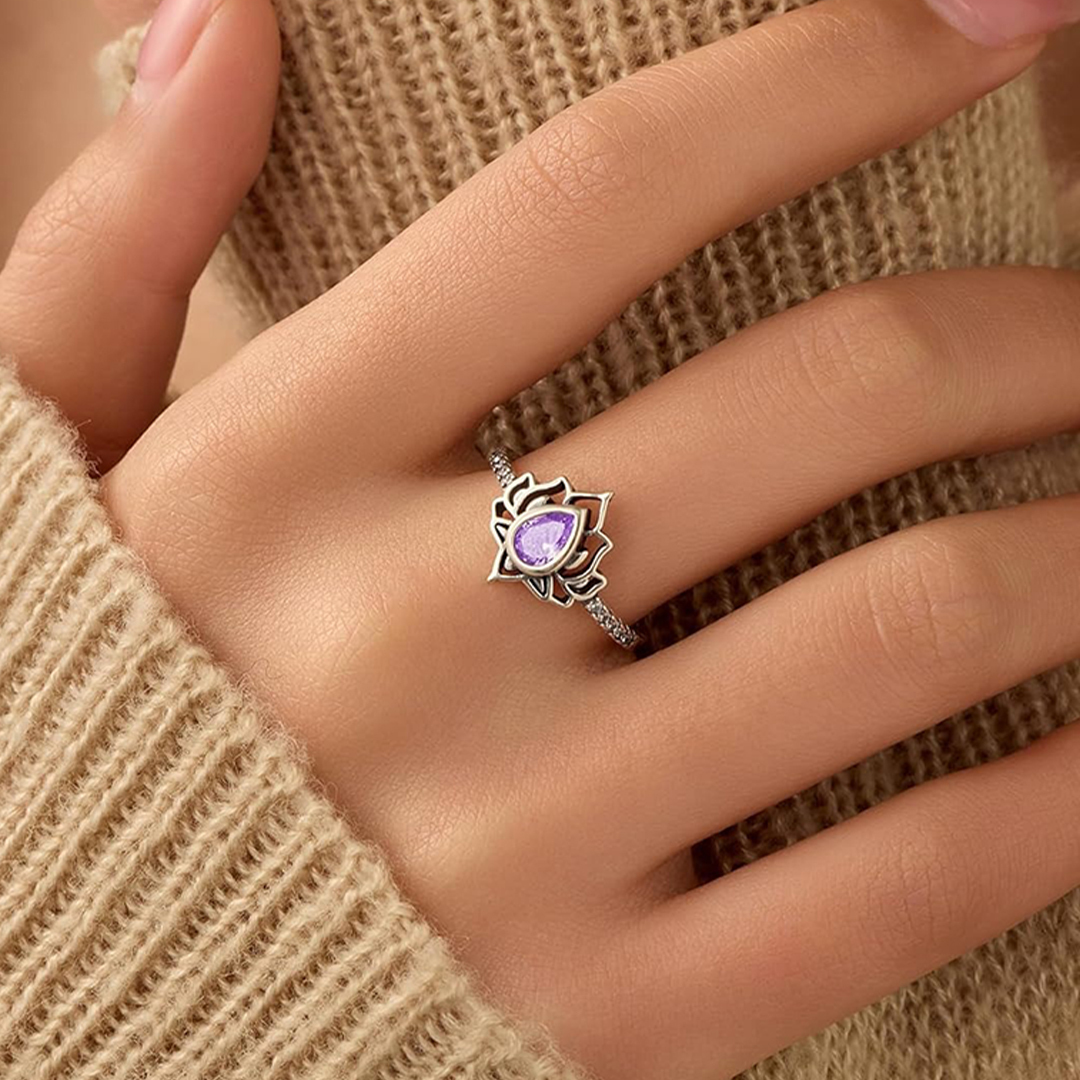 Alzheimer Dementia Awareness Purple Lotus Ring