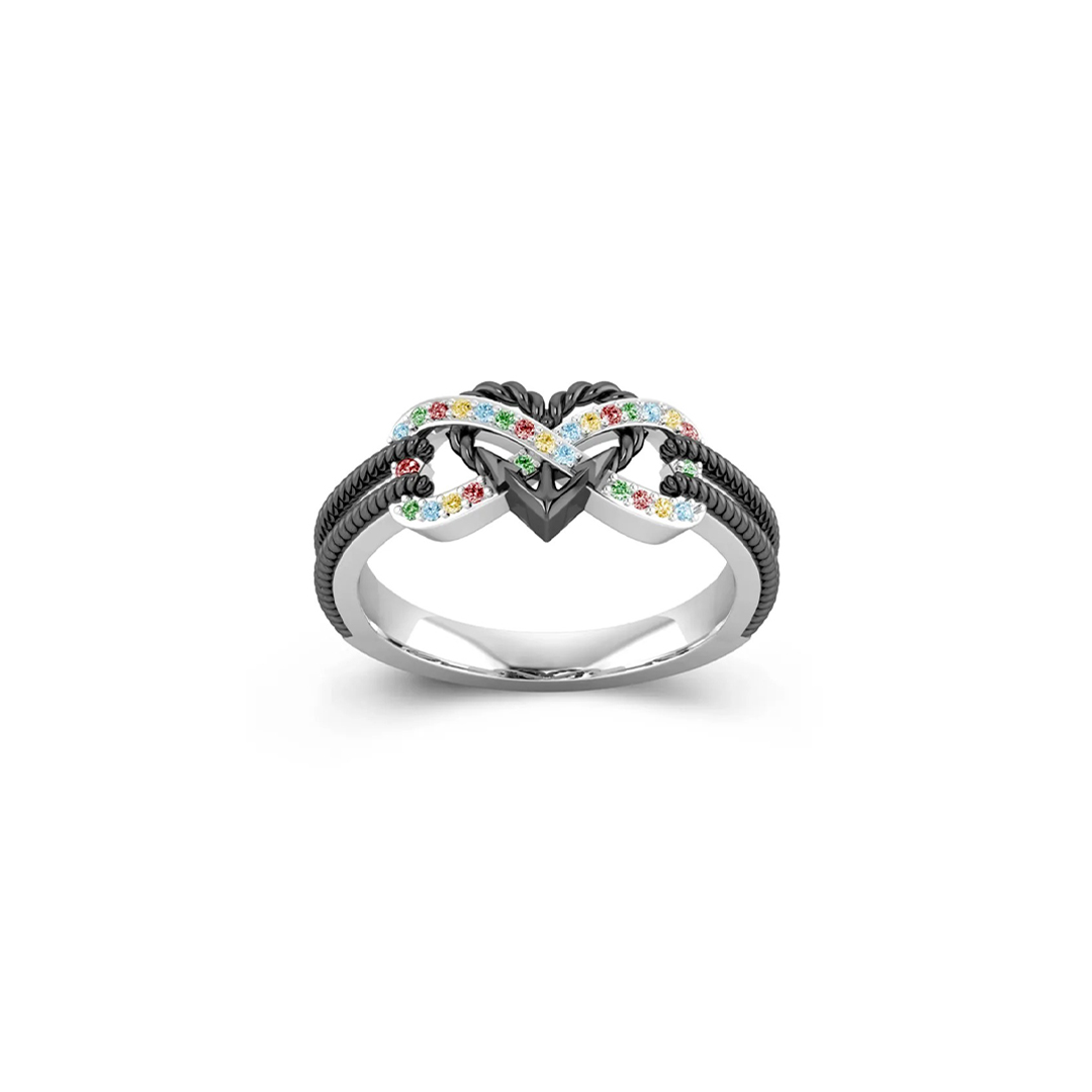Autism Awareness-Colored Diamond Double Bar Infinity Love Ring