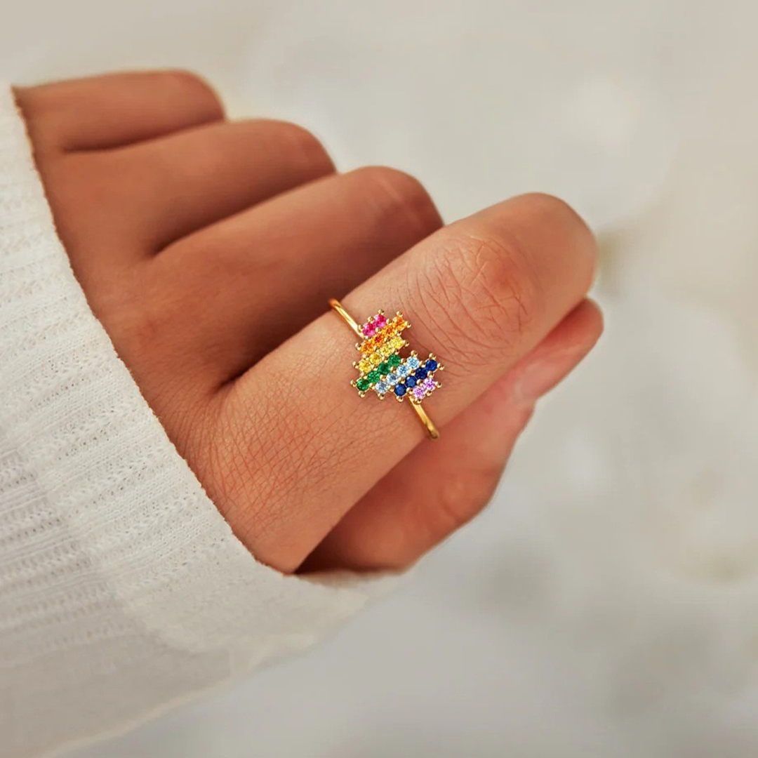 You Are the Rainbow of My Life Heart Rainbow Adjustable Ring