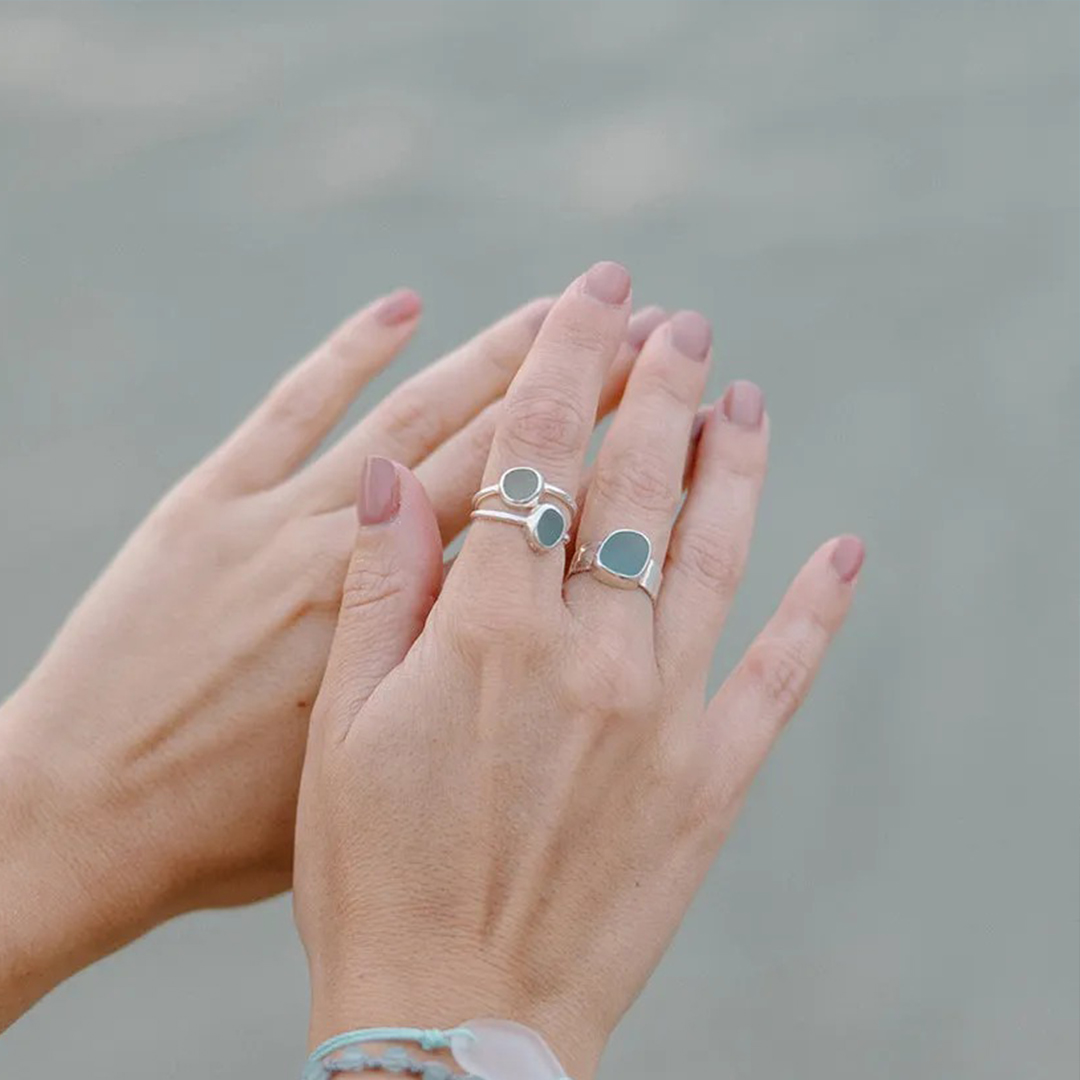 Ovarian Cancer Awareness-Thalassophile Sea Glass Wide Band Ring