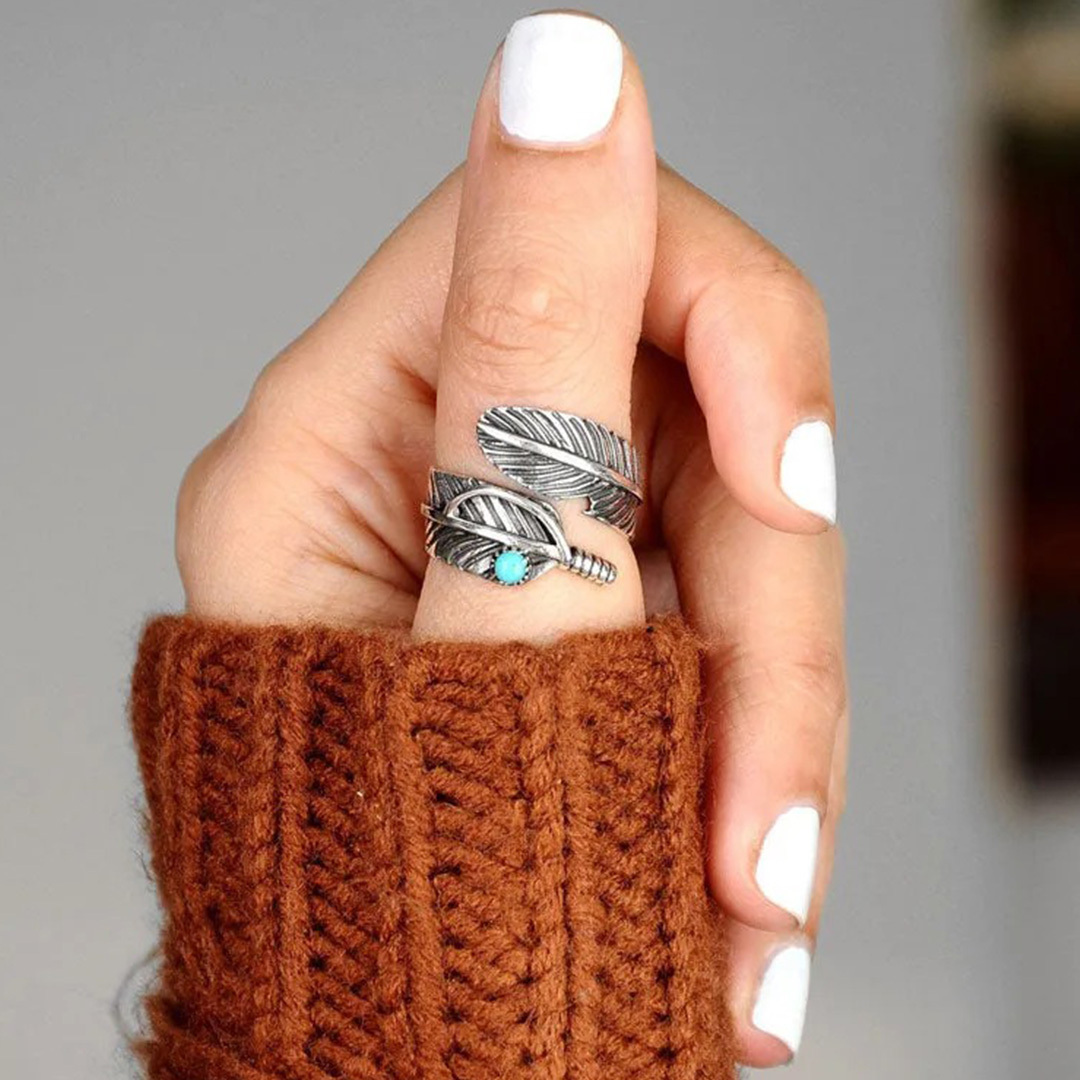 PTSD Awareness- Turquoise Feather Ring