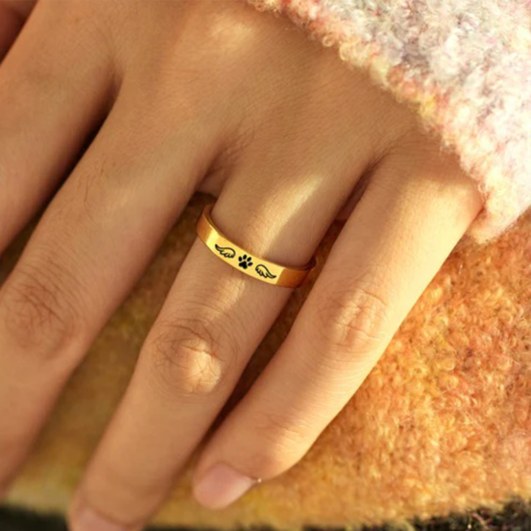 To My Furbaby in Heaven -Paw Print Wings Circle Ring