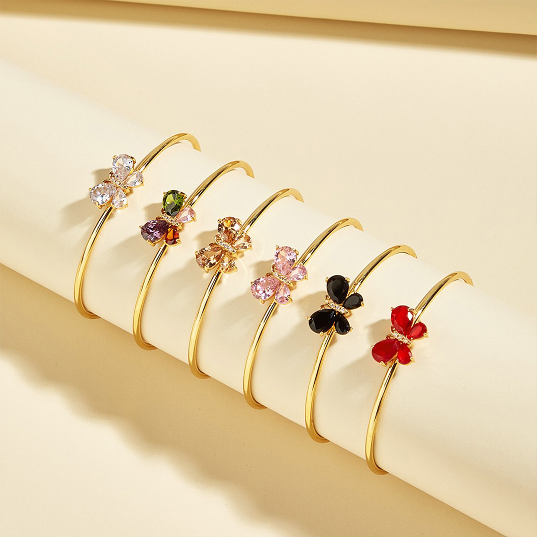 For memorial-Crystal Butterfly Open Bracelet