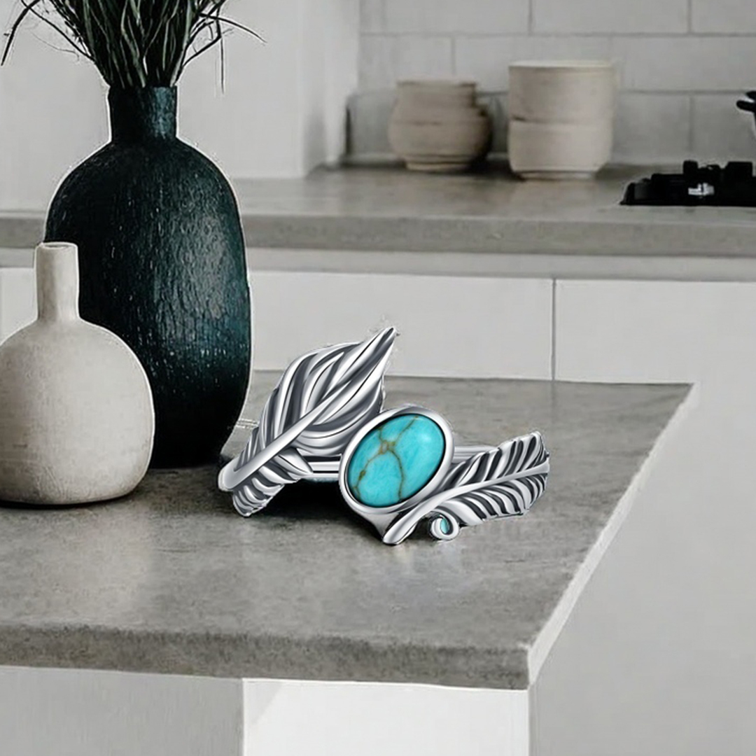 For Memorial - Turquoise Open Adjustable Angel Wing Rings