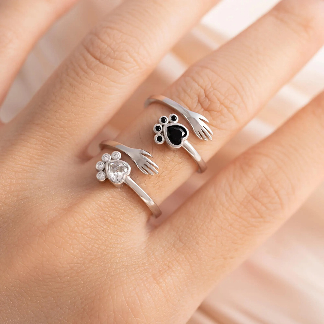 For Pet - Personalized Pet Paw Sterling Silver Hug Ring