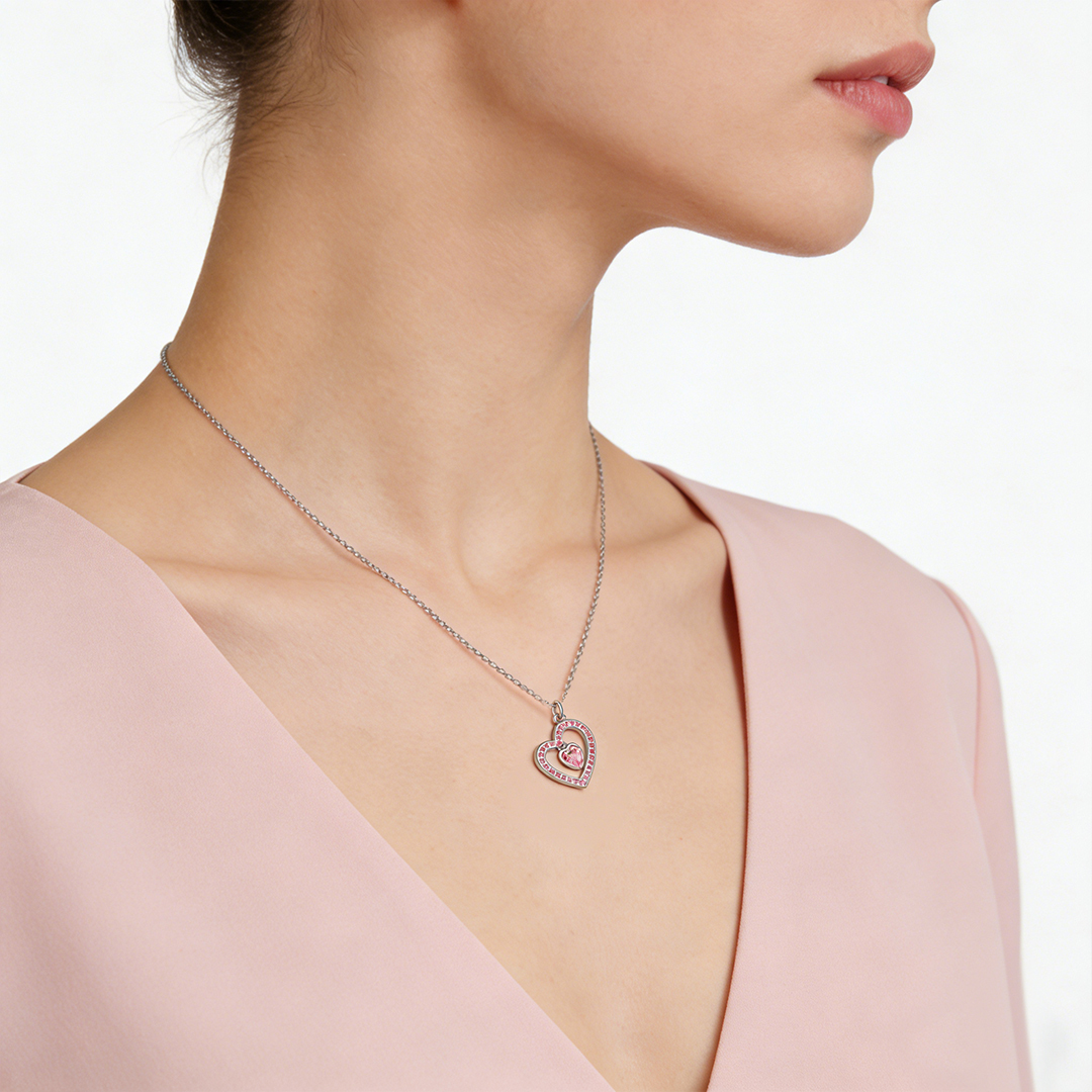 Breast Cancer Awareness-Pink Diamond Heart Necklace