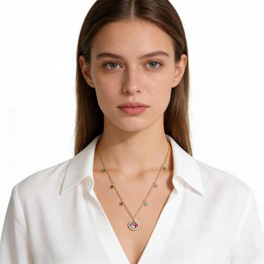 Autism Awareness-Round Disc Colorful Diamond Necklace