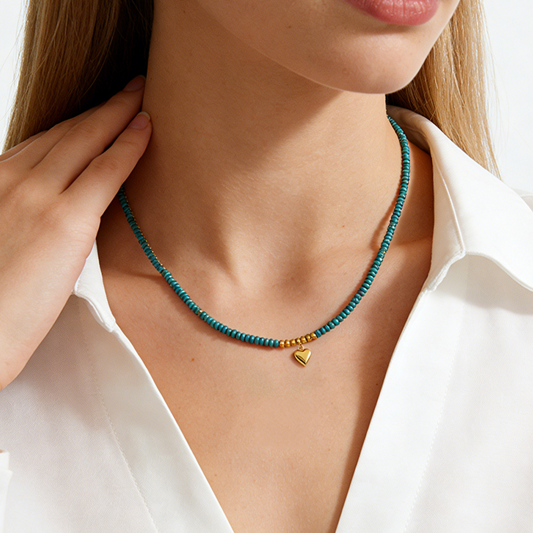 To My Granddaughter-Always keep me in your heart Turquoise Heart Necklace