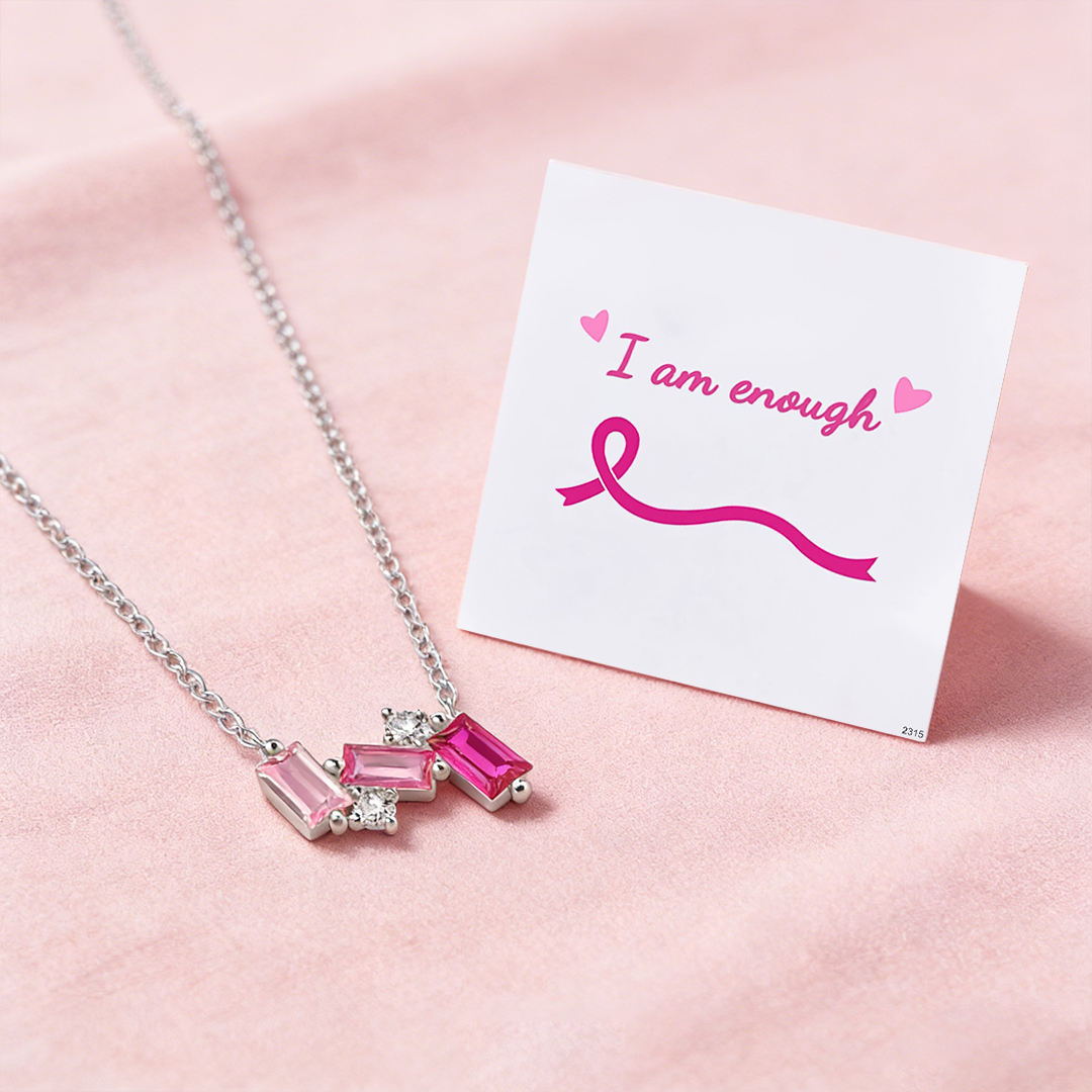 Breast Cancer Awareness-Pink Crushed Diamond Necklace