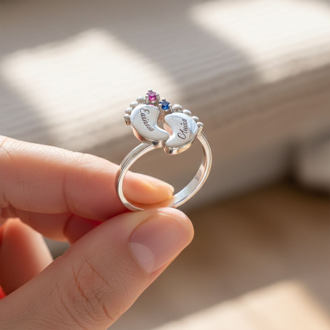 Custom Paw Birthstone Name Ring