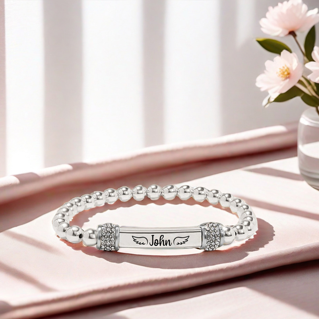 For Memorial -  I'm a Mom to a Son With Wings Custom Name Bead Bracelet