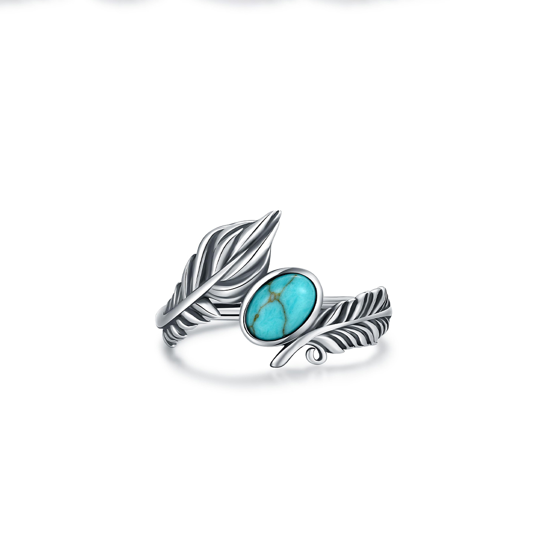For Memorial - Turquoise Open Adjustable Angel Wing Rings