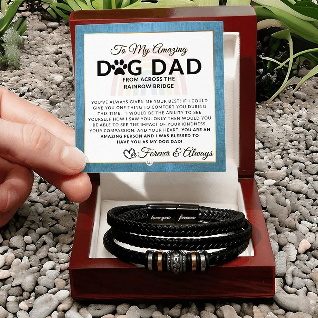 Dog Memorial Gift for Grieving Dog Dad: A leather bracelet to comfort and honor his beloved dog in heaven.