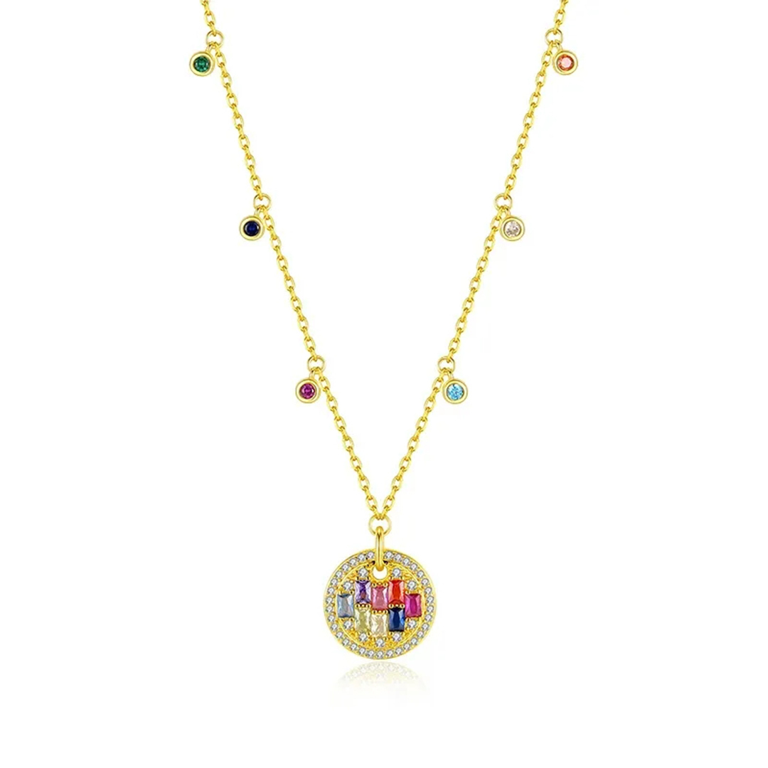 Autism Awareness-Round Disc Colorful Diamond Necklace