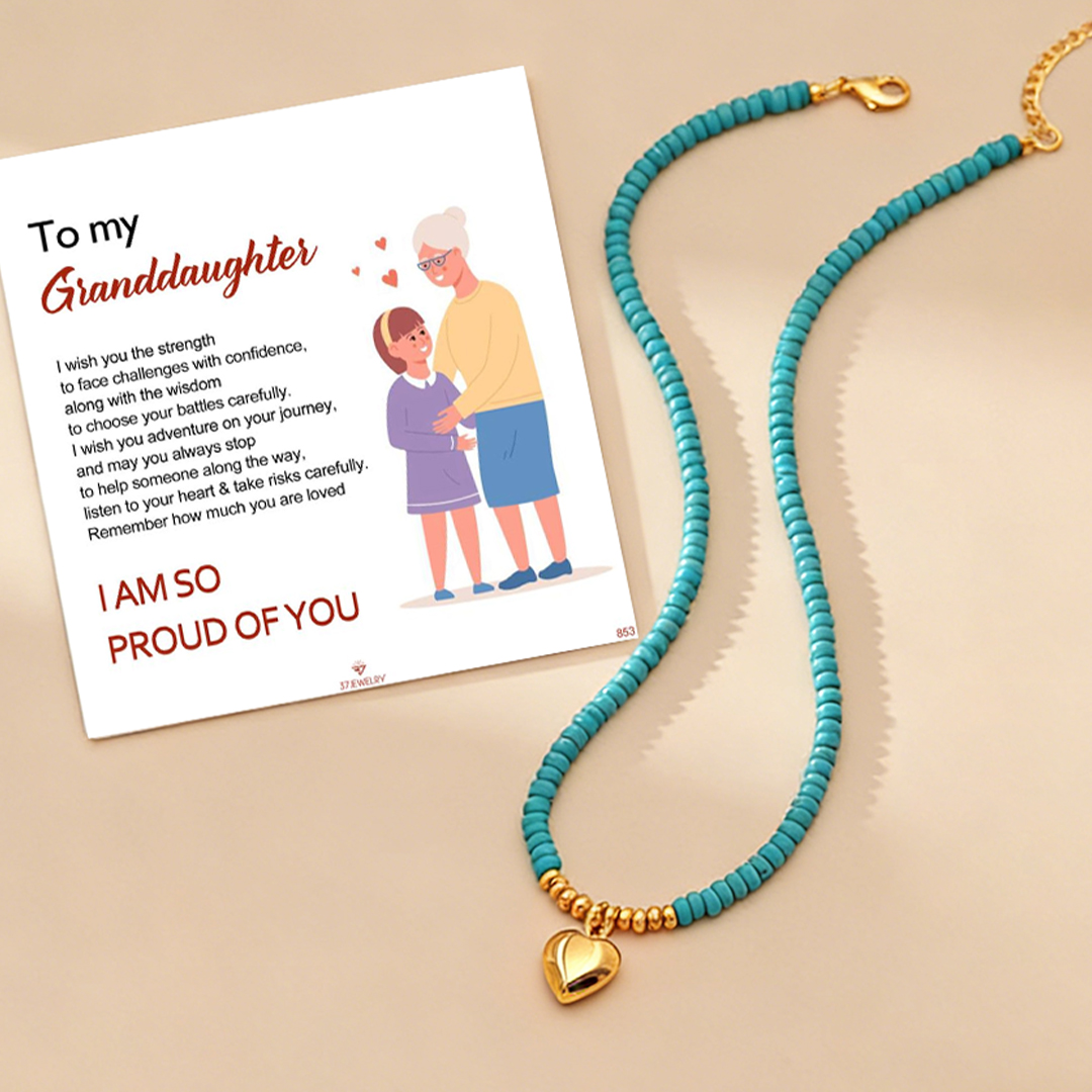 To My Granddaughter-Always keep me in your heart Turquoise Heart Necklace