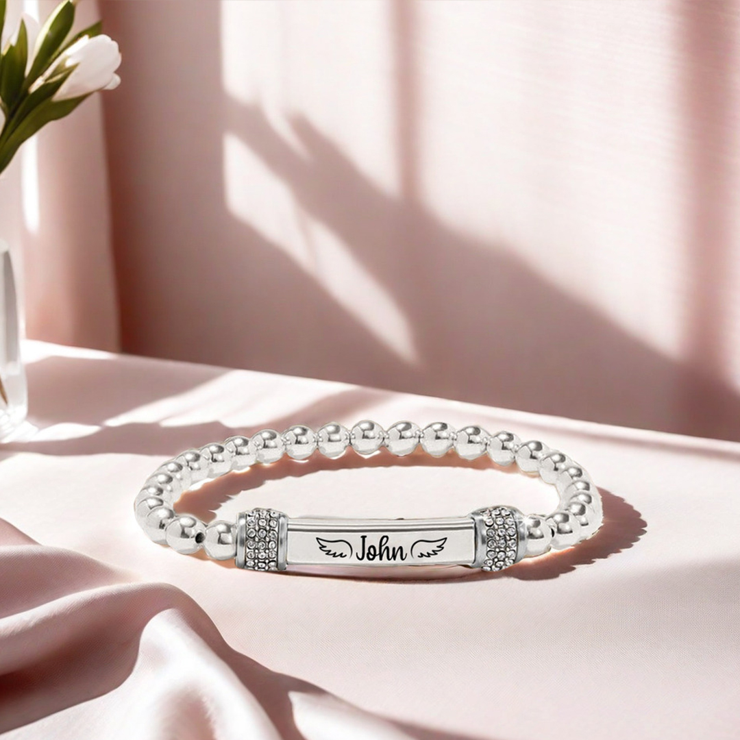For Memorial -  I'm a Mom to a Son With Wings Custom Name Bead Bracelet