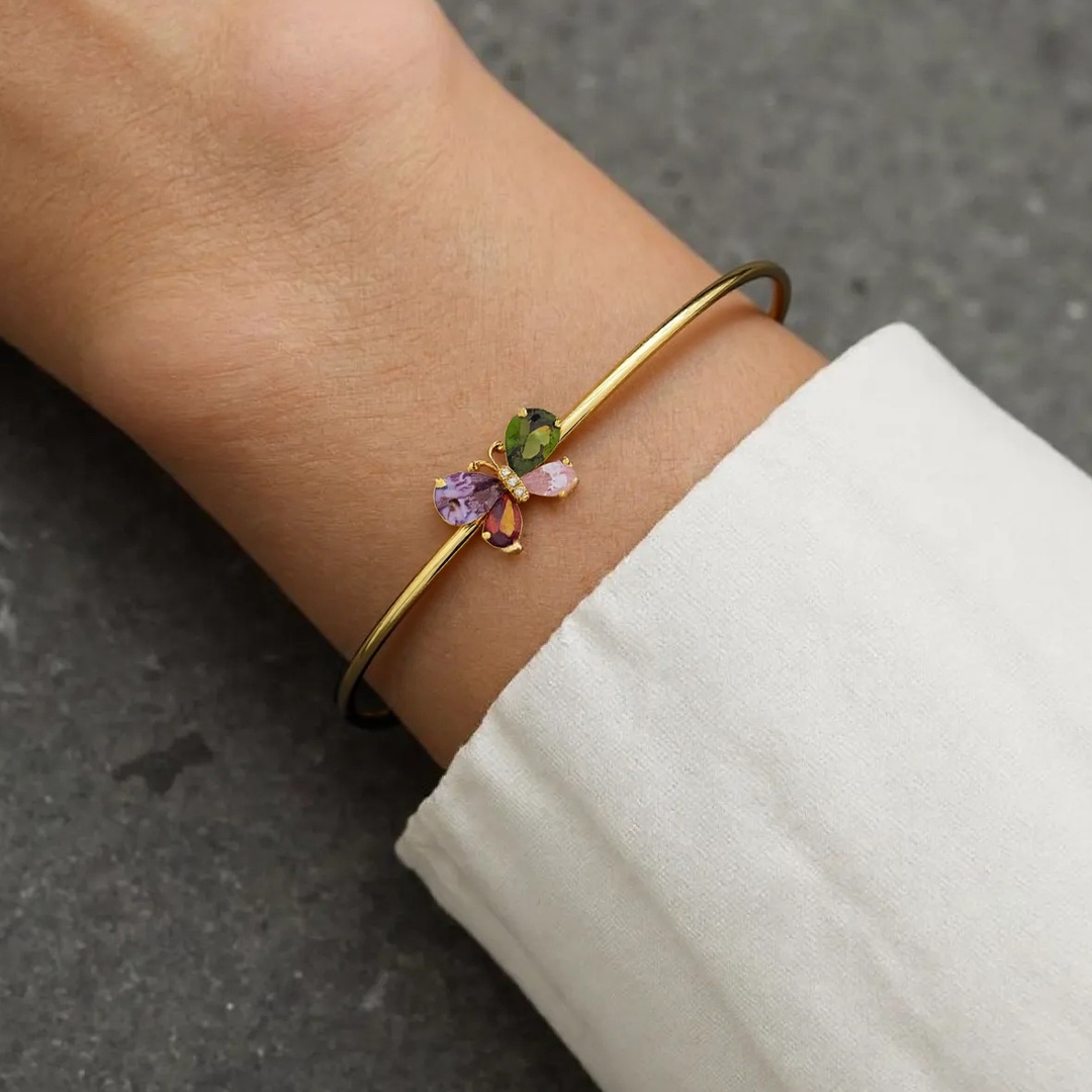 For memorial-Crystal Butterfly Open Bracelet