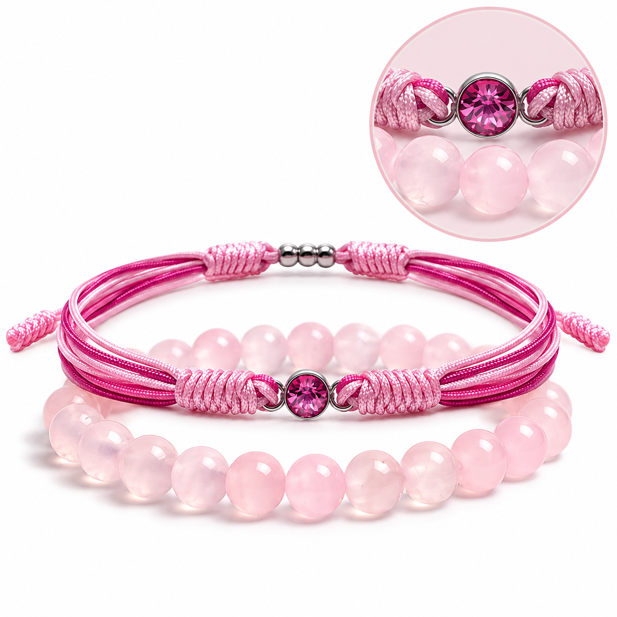 Breast Cancer Awareness Diamond Cord Bracelet Set