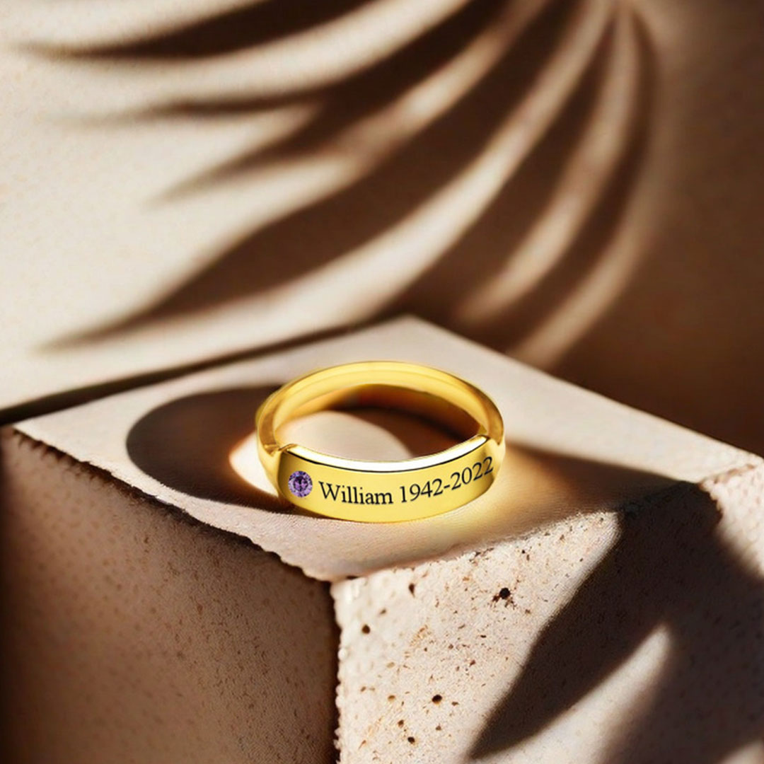For Memorial-I'm a Wife to a Husband with Wings Personalized Birthstone, Name and Date Ring