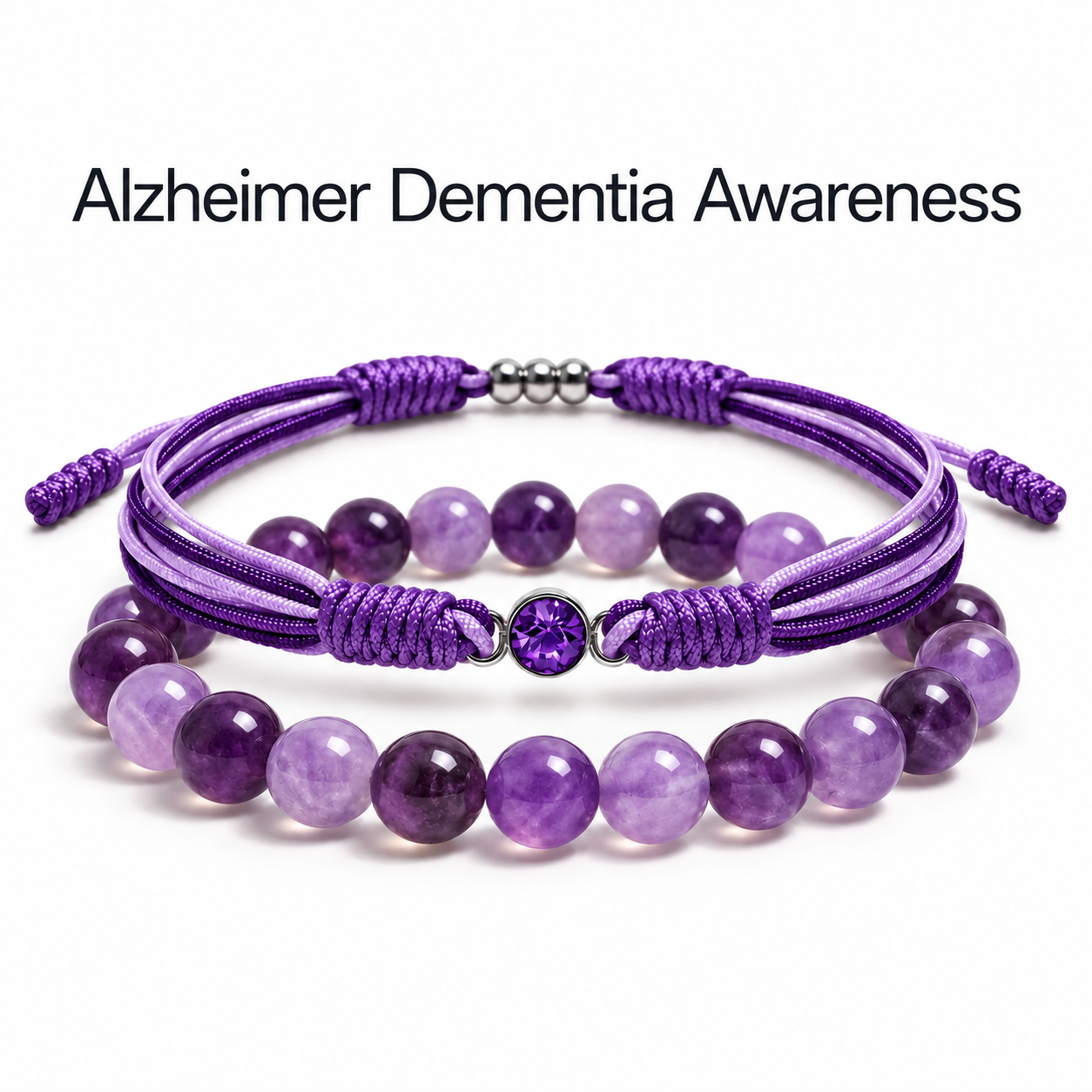 Alzheimer Dementia Awareness Diamond Cord Bracelet Set